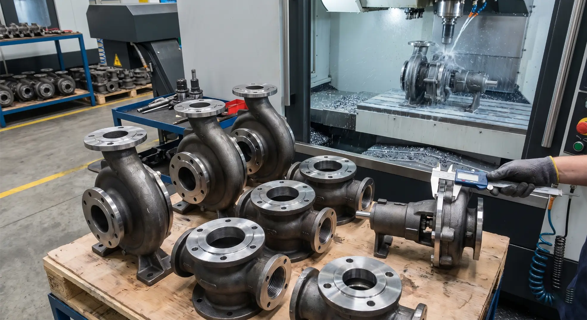 HT250 QT450 Qumli temir Nasos korpusi Valf korpusi H7 teshik yuzasi Ra 0.4μm bosim testi bilan CNC