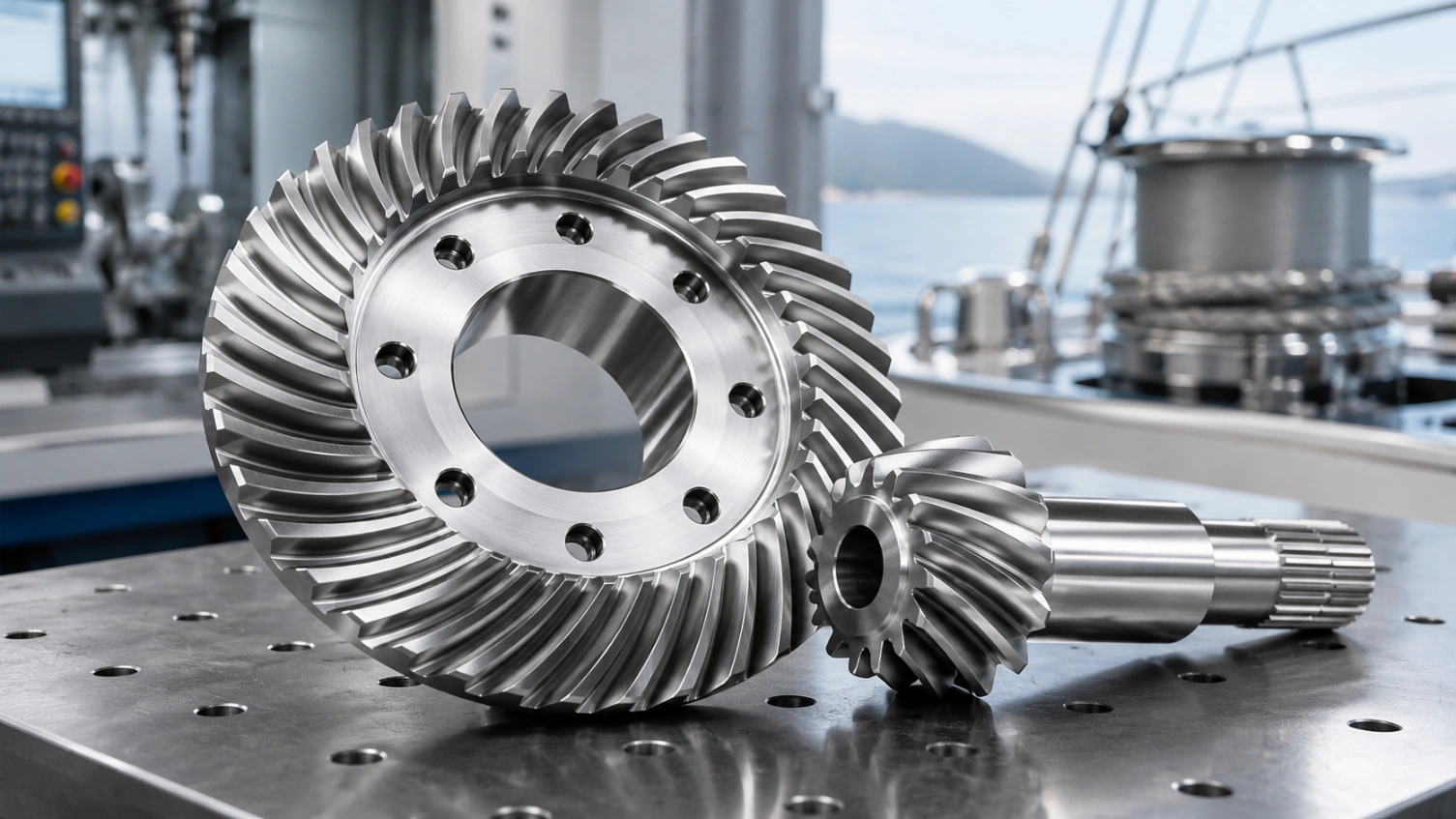 marine spiral bevel gear SUS316 stainless passivated winch drive